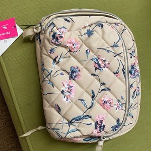 Vera Bradley Lay flat cosmetic bag straw flowers NWT